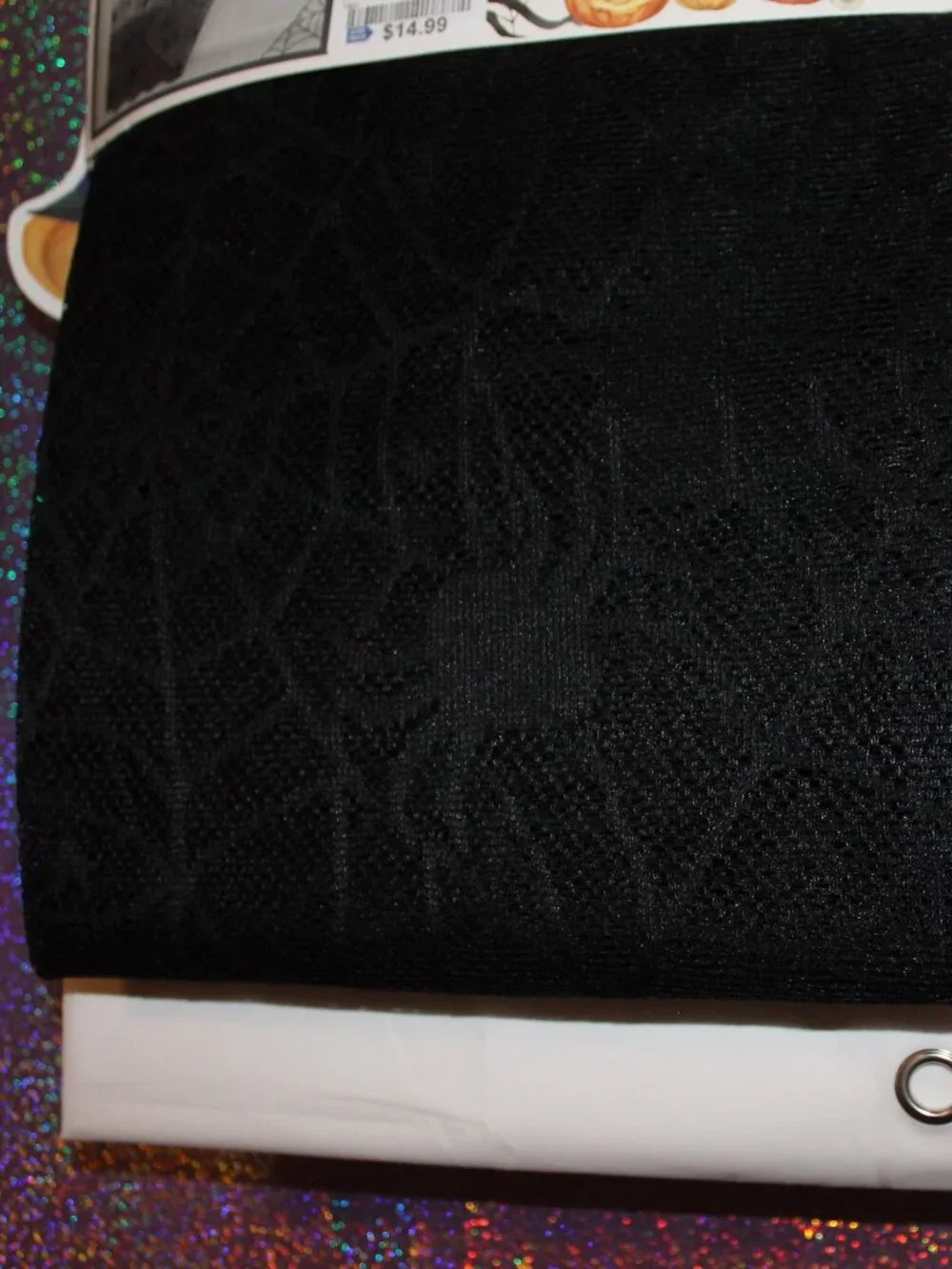 Halloween Sheer Black Lace Spiderweb Shower Curtain Set NWT